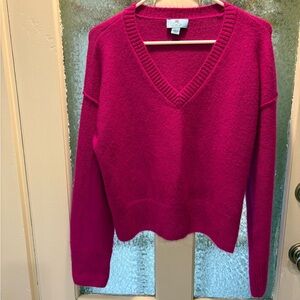 CeCe V-Neck Sweater in Fuchsia L